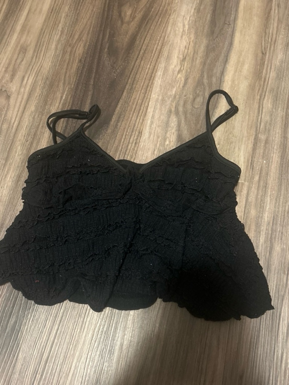 Black Ruffled Spaghetti Strap Crop Top